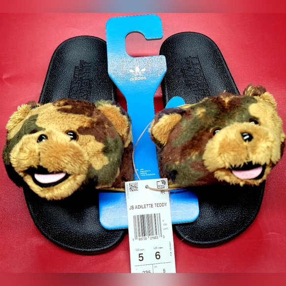 Adidas Jeremy Scott x Adilette Slide 'Camo Teddy' Sz 6 Women  Sz 5 Women NIB - Picture 2 of 11